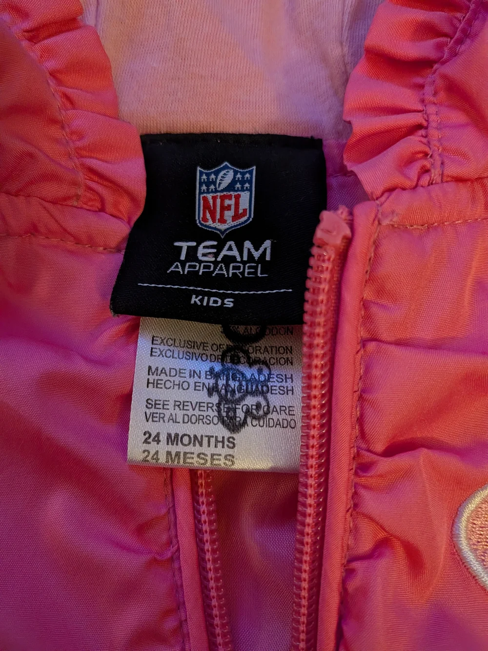 NFL NY Jets Toddler Girls Pink Hooded Windbreaker Jacket 24m